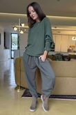 Conrad Batwing Ruffle Cuff Knit Moss 